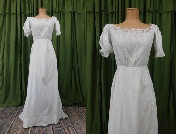 Antique Embroidered Cotton Wedding Gown Edwardian… - image 1