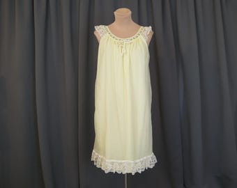 Vintage Yellow Sheer Nylon Nightgown Nightie, 1960s, 36 bust, Aristocraft, small