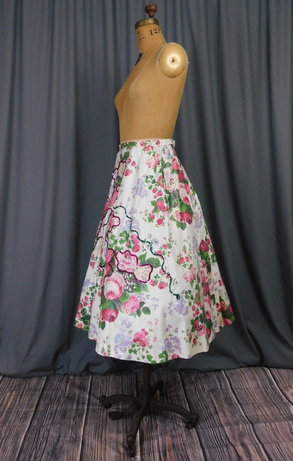 Vintage 1950s Full Skirt, Pink Lavender Flowers, … - image 7