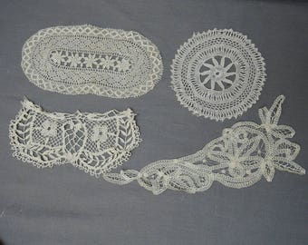 4 pièces de dentelle antique faites à la main, dentelle édouardienne des années 1900