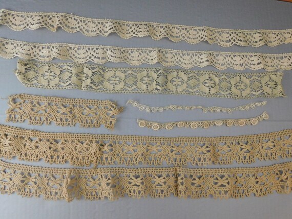 Vintage Lace Trim Lot 8 Pieces of Ivory and Ecru Crochet Lace