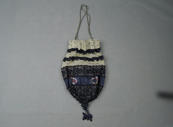 Antique 1920s Purse Metallic Embroidered Tulle wit