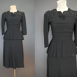 Vintage 1930s 2 Piece Dress Black with Sequins, Buttons Down the Back, 33 bust Evening