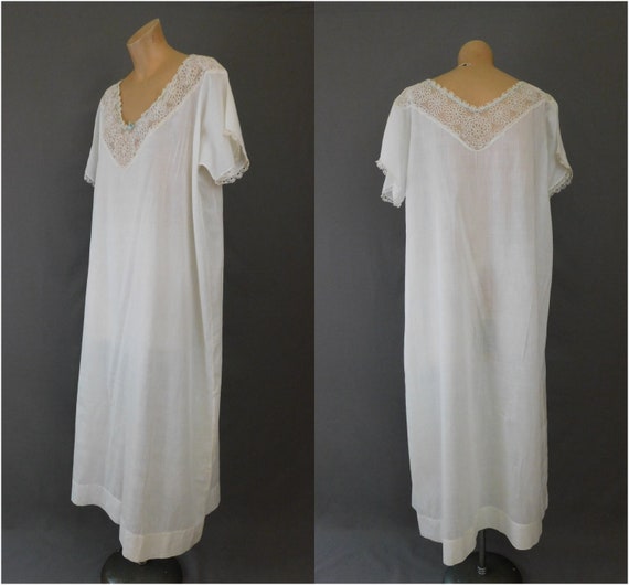 Vintage Edwardian Nightgown, 1900s White Cotton w… - image 7