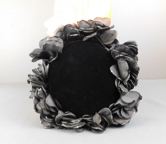 Vintage Black Velvet Hat with Glitter Flowers, 19… - image 9