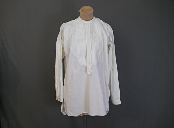 Antique 1910s Tuxedo Dress Shirt, White Cotton, 4… - image 1