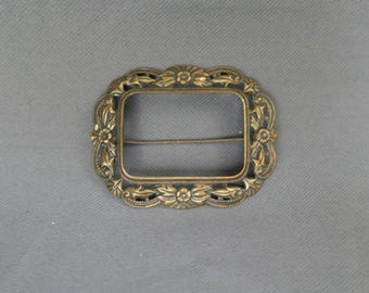 Antique Edwardian Brooch, 1900s Brass Floral Art Nouveau, 2 inches