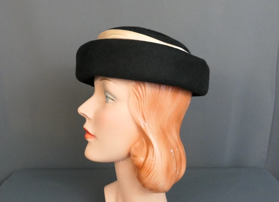 Vintage Black Felt & Satin Hat Fabric, 1950s, 21 … - image 3