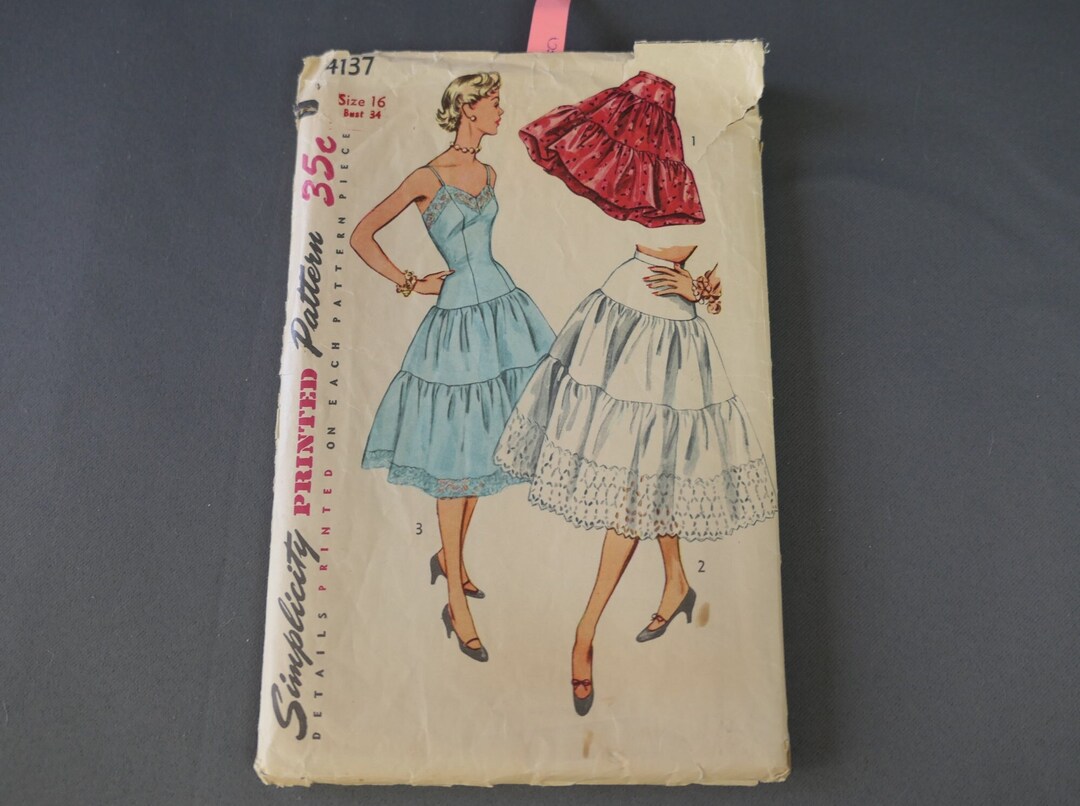 Vintage Pattern 1950s Full Slip & Petticoat, Simplicity 4137, 34 Bust ...