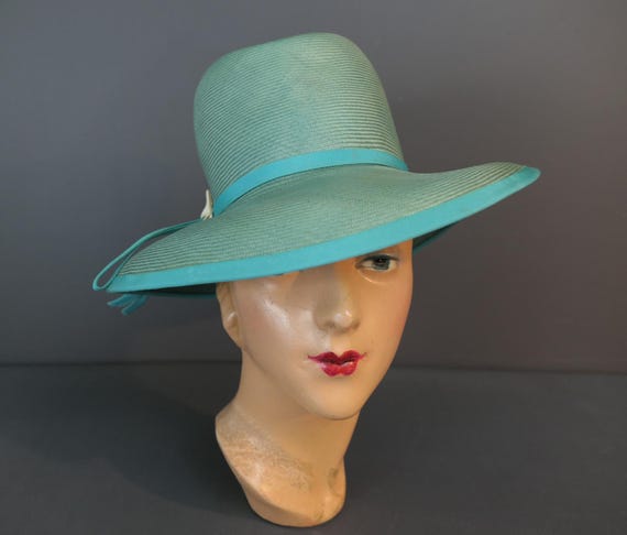 Vintage Mint Green Straw Hat 1960s Mint Green Straw Bucket Hat | Mr. John Classic - Etsy main image 2