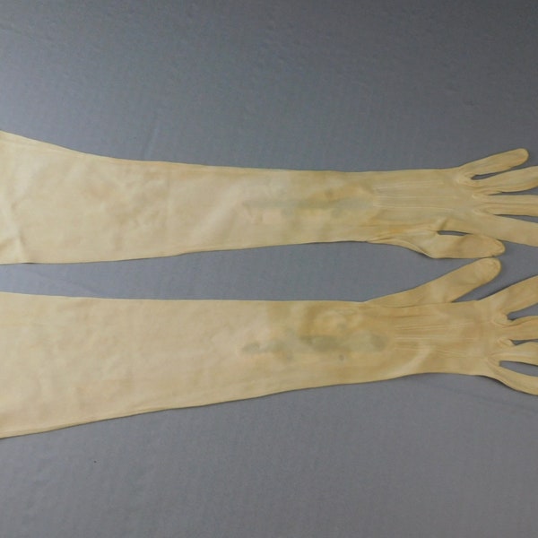 Antique Edwardian Long Silk Gloves, XXS size 4, 19 inches long