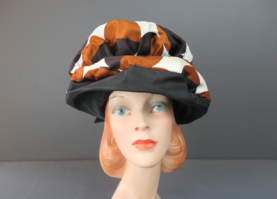 Vintage Mod Polka Dot Hat Black & Brown 1960s, 21 Inch Head by Charo - Etsy