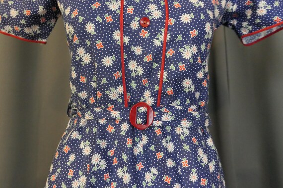 Vintage Blue Floral Dress 1930s Daisies & Polka D… - image 7