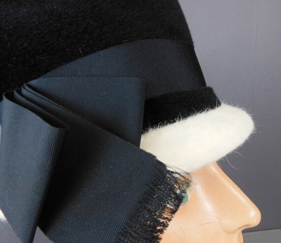 Vintage Black & White Tall Felt Hat 1960s Mr. Joh… - image 8