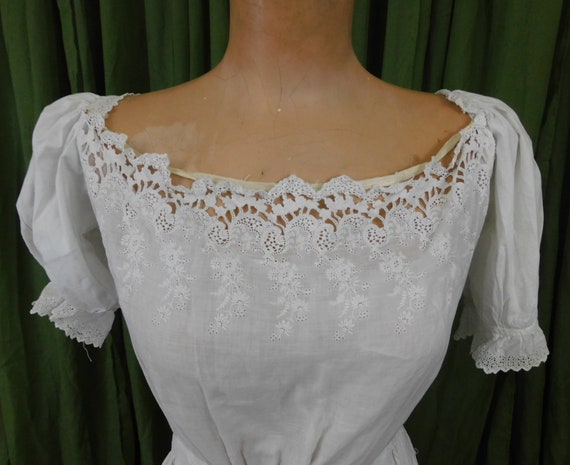 Antique Embroidered Cotton Wedding Gown Edwardian… - image 5