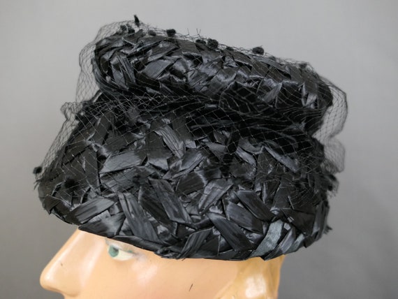 Vintage Black Raffia Straw Bucket Hat, 1960s with… - image 8