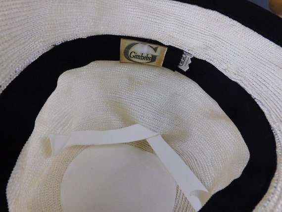 Vintage Ivory Straw Hat with Black Trim, Soft Bri… - image 9
