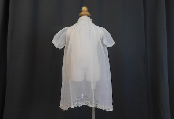 Vintage Sheer Cotton Baby Infant Gown, 1930s, 19 … - image 1