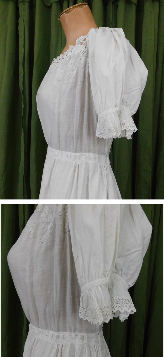 Antique Embroidered Cotton Wedding Gown Edwardian… - image 7