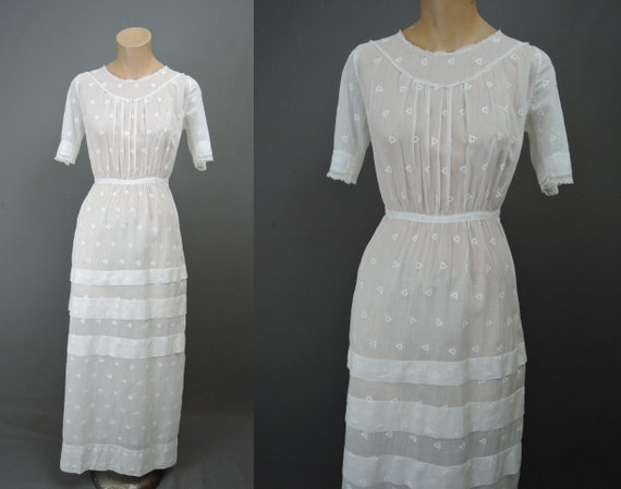Antique Edwardian Dress White Lawn Cotton, 1900s f