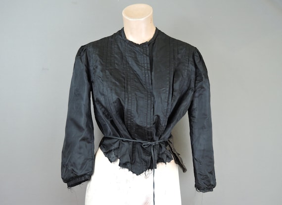 Victorian Black Silk Blouse fits 36 bust, as is wi