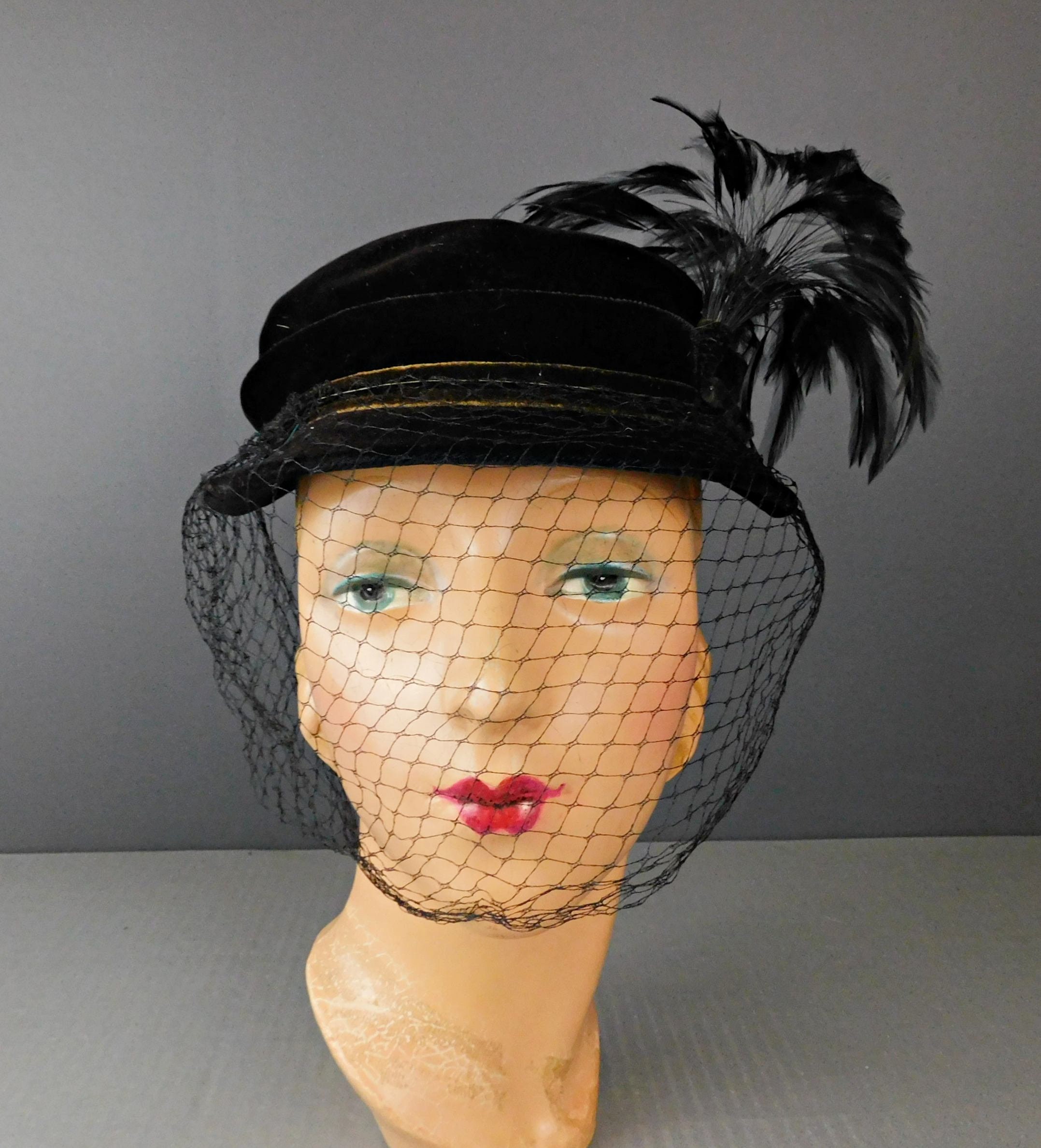 Vintage Velvet Hat with Feathers