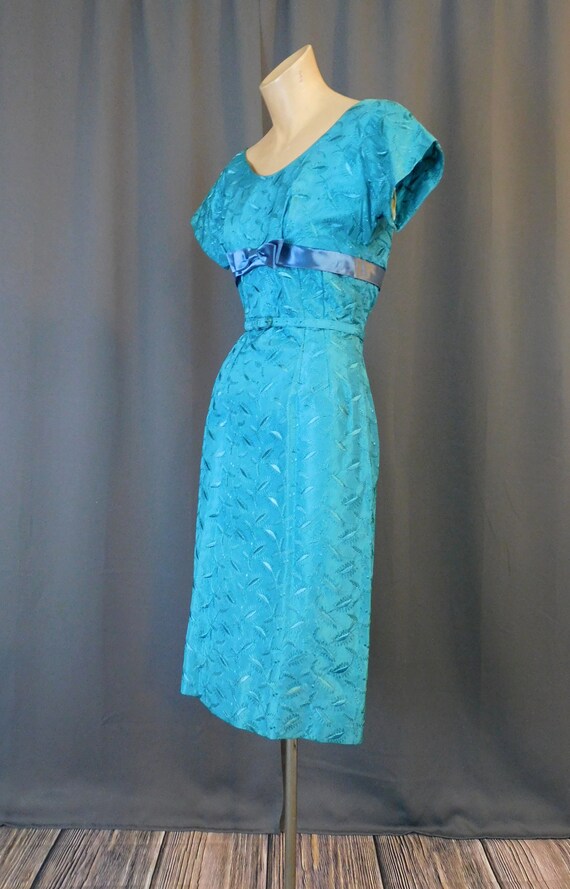 Vintage Embroidered Turquoise Dress 1950s 1960s, XS 3… Gem