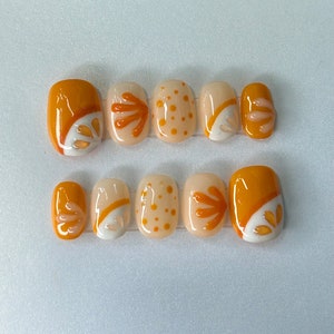 Orange nails | Press on nails | Gel nails | Fruit nails | Cute nails | Trending nails