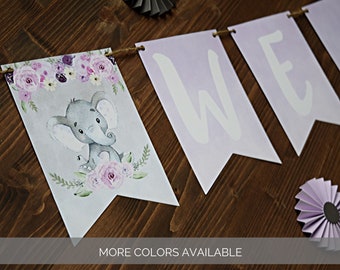 Elephant Shower Decoration Purple Grey Elephant Banner Elephant