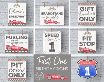 Fast One Birthday Decoration, Race Car Party, 1st Lap Around Track, Vintage Race Car Birthday, Table, Wall Sign, Race Car Birthday Printable