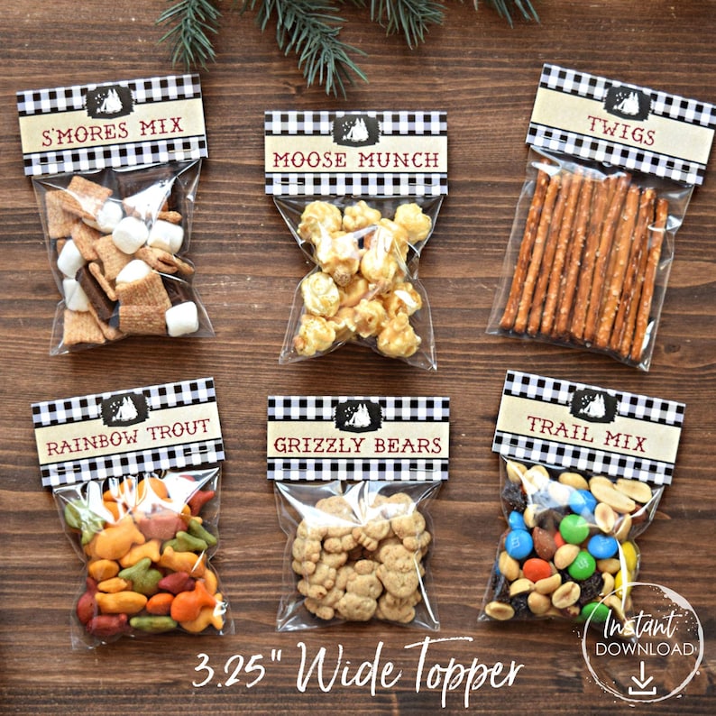 Camping Party Favors Printable Treat Toppers