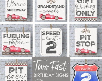 Two Fast Birthday Decoration, Race Car Birthday, 2 Fast 2 Curious, Vintage Race Car Birthday, Race Car Party, Birthday Sign, Printables