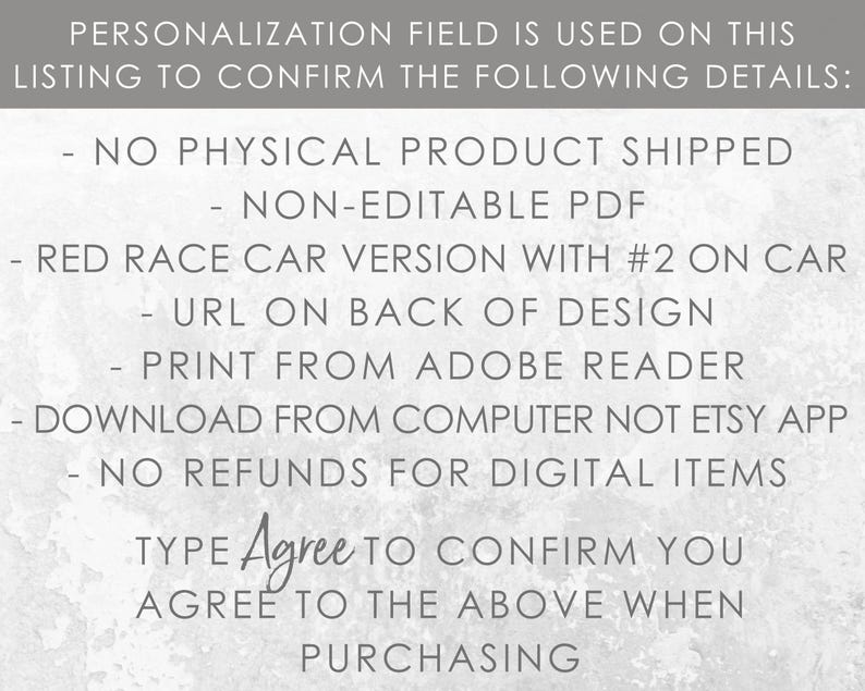 Two Fast Birthday Red Race Car Agreement