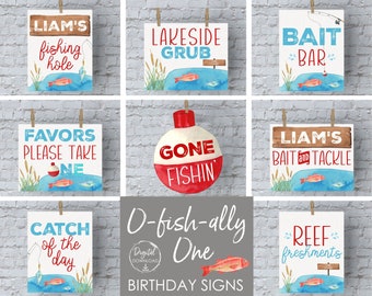 Fishing Birthday Sign Printable Decorations Gone Fishing Personalized Sign The Big One Fish Birthday Decorations Ofishally One Fish Theme