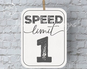 Speed Limit 1 Sign, Fast One Birthday Decorations, Race Car Birthday, 1st Lap Around The Track, Vintage Race Car Birthday, Instant Download