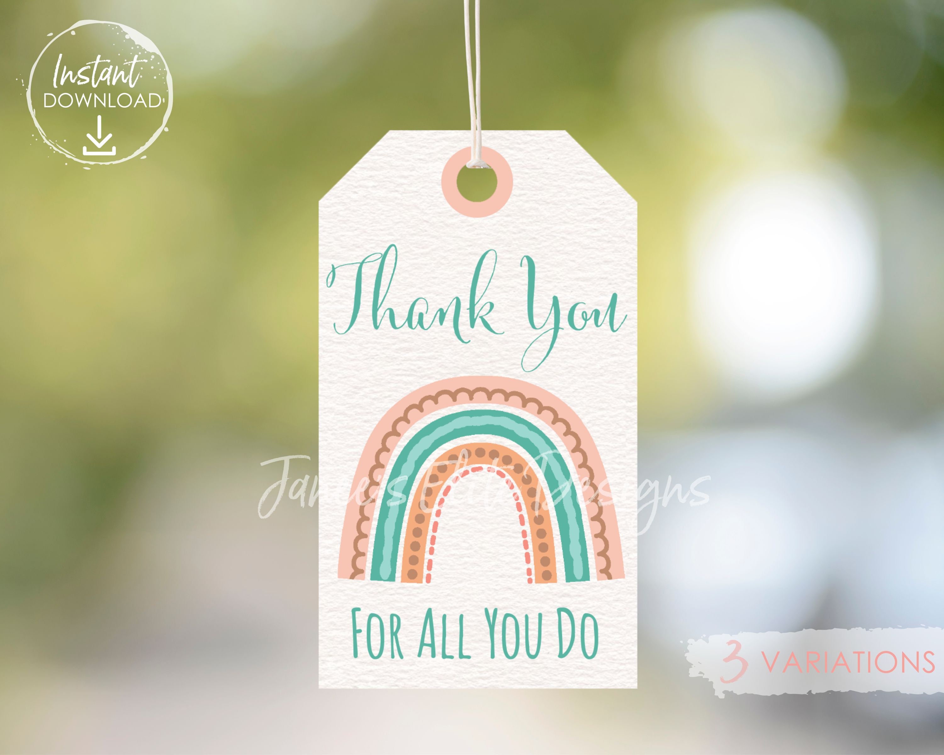 Thank You for All You Do Tags, Boho Rainbow, Teacher Appreciation ...