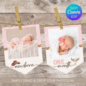 My First Rodeo Girl Birthday Party Decorations Cowgirl Birthday Photo Banner First Birthday Western Party Decor Printable Canva Template