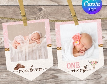 My First Rodeo Girl Birthday Party Decorations Cowgirl Birthday Photo Banner First Birthday Western Party Decor Printable Canva Template