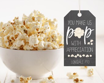 Teacher Appreciation Week, Popcorn Gift Tag, Employee Appreciation Gifts, Staff Appreciation, PTO, PTA, Teacher Gift Tag, Chalkboard