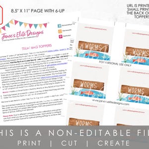 Fish Party Favors Printable Worms Bag Toppers