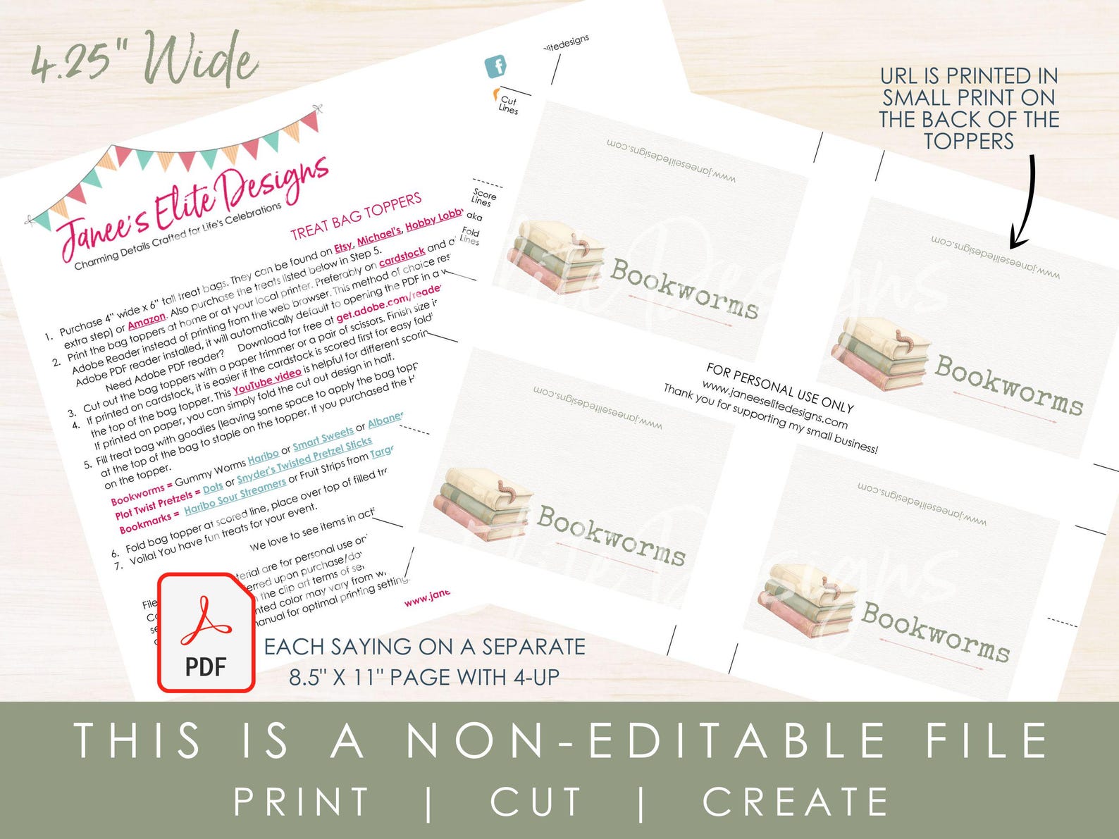 One Topper Book One for the Books Party Favors Book Themed Treat Bag Toppers Printable ...
