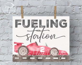 Fueling Station Sign,  Race Car Birthday Party, Two Fast Birthday, Fast One, 2 Fast 2 Curious, Vintage Race Car Birthday, Digital Download