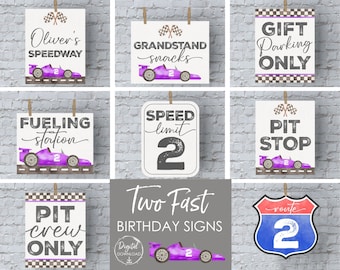 Two Fast Birthday Girl Race Car Birthday Signs Purple Race Car 2 Fast Birthday Party Decor Racing Birthday Decoration Race Car Party Signs