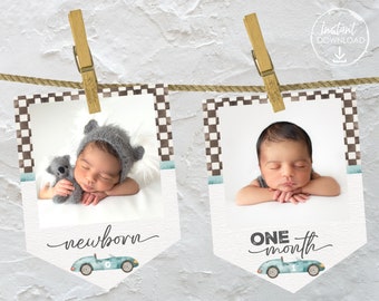 Fast One Birthday, Photo Banner, Race Car Birthday, 1st Birthday Decor, Race Car Party Decorations, Garland, Monthly Photo Banner Printable