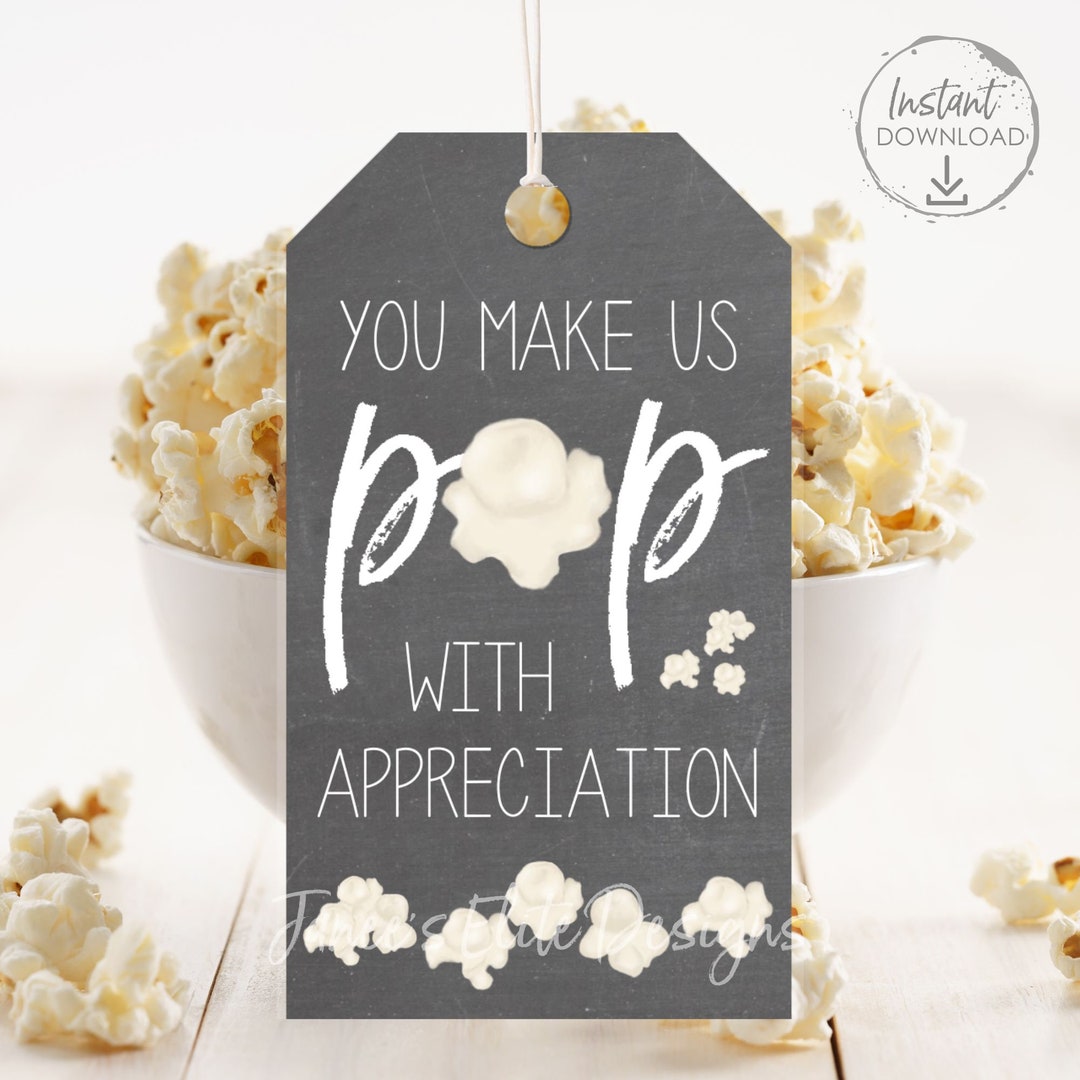 Teacher Appreciation Tags, Popcorn Gift Tag, PTO, PTA, Popcorn Tag ...