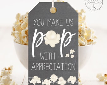 Teacher Appreciation Tags, Popcorn Gift Tag, PTO, PTA, Popcorn Tag, Teacher Appreciation Week, Staff, Teacher Appreciation Printable