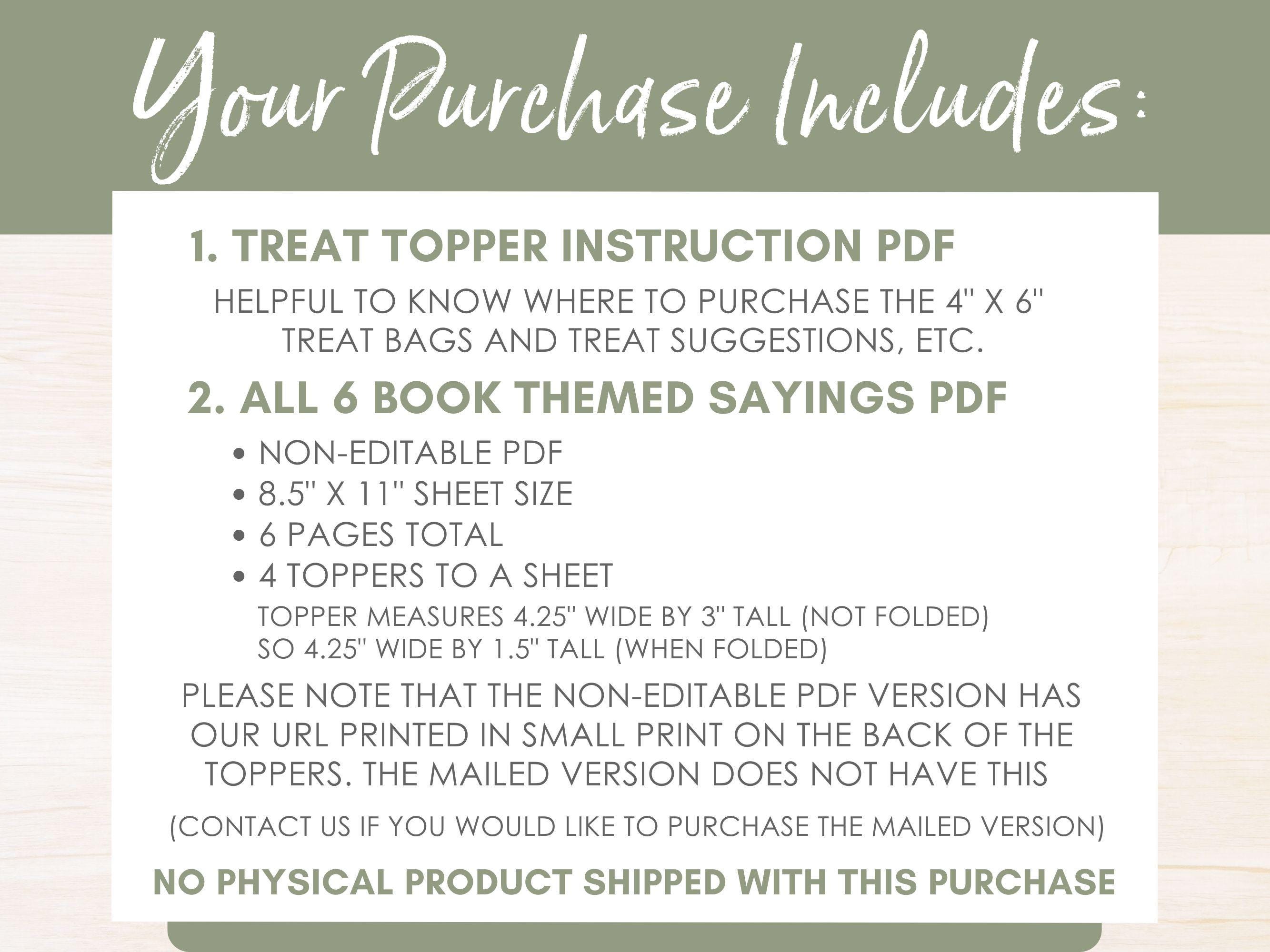 One Topper Book One for the Books Party Favors Book Themed Treat Bag Toppers Printable ...