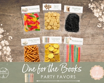 One for the Books Party Favors Book Themed Treat Bag Toppers Printable für Geburtstag Baby Shower Bridal Shower
