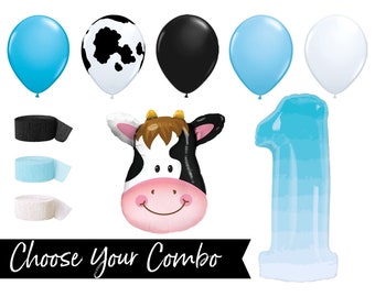 Farm Birthday, Holy Cow Im One, Cow Baby Shower, Party Decorations, Blue, Foil Balloons, Cow Print Balloon, Mylar Balloons, Cow Balloon