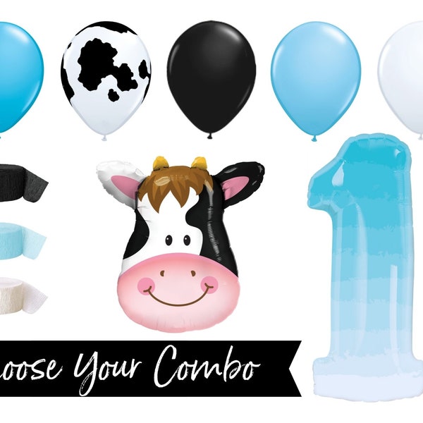 Farm Birthday, Holy Cow Im One, Cow Baby Shower, Party Decorations, Blue, Foil Balloons, Cow Print Balloon, Mylar Balloons, Cow Balloon